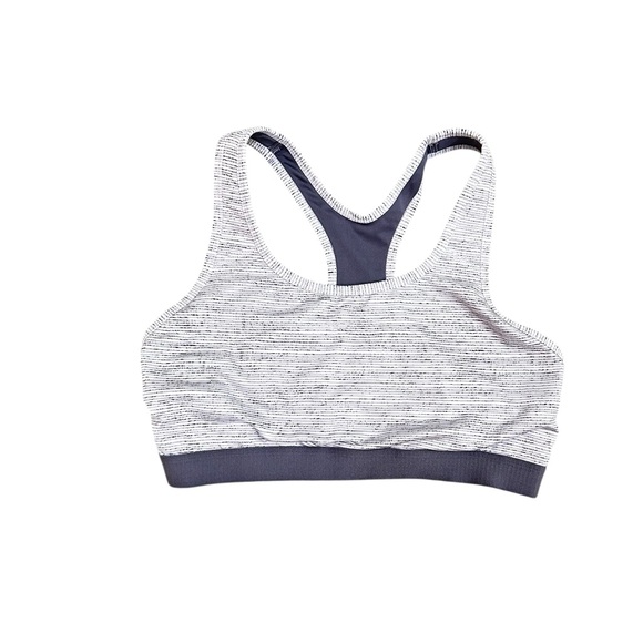 Avia gray & White striped Sports Bra gray ribbed elastic trim size large - Picture 1 of 5